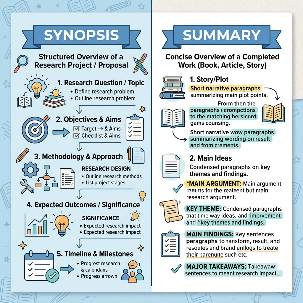 difference between synopsis and summary example for students